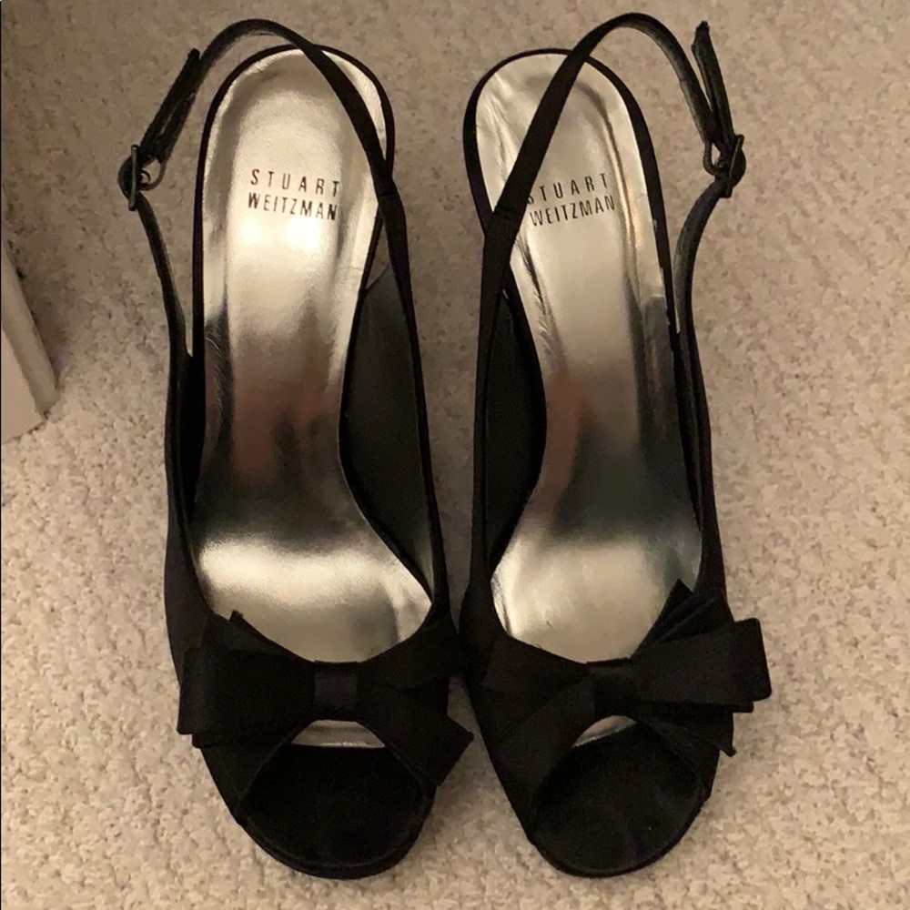 Stuart Weitzman satin slingback with bow